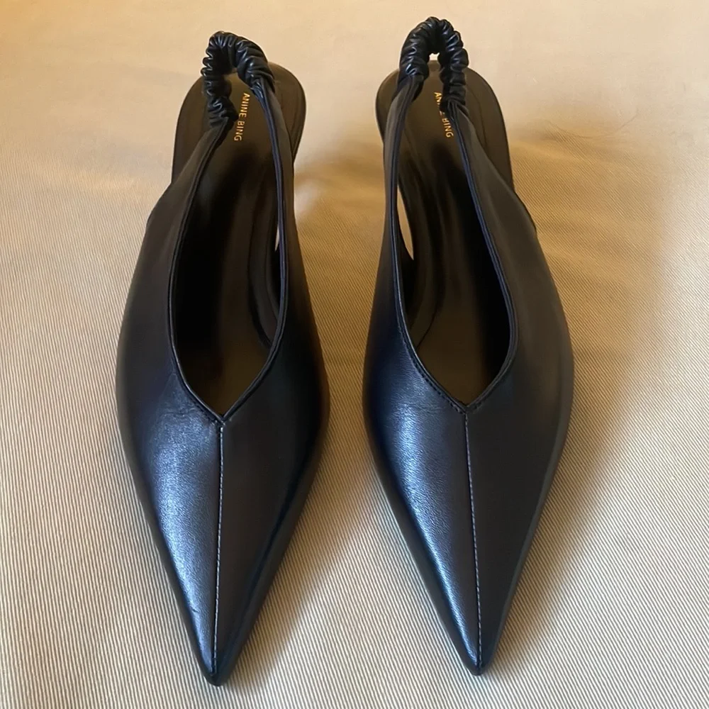 Anine Bing Sleek Black Slingback Heels - Picture 6 of 14